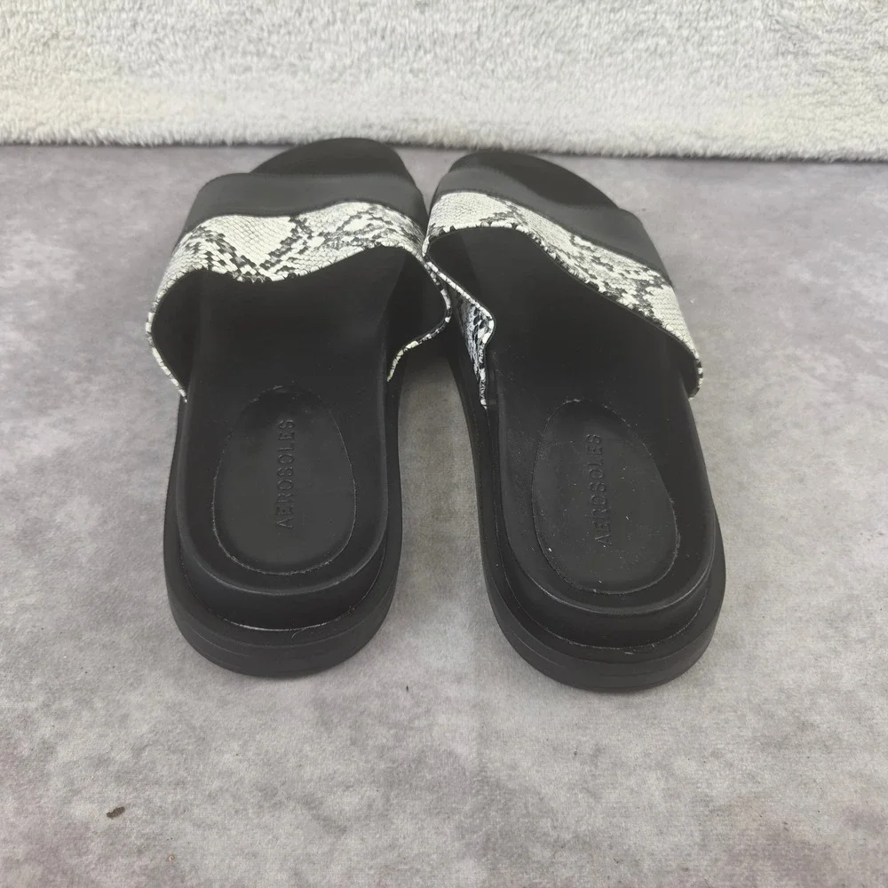 Aerosoles Louie Black White Snakeskin Platform Slide Sandals Womens 9 S2042